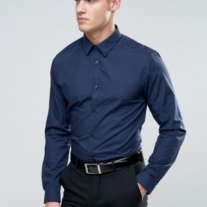 New Look Regular Fit Poplin Shirt In Navy